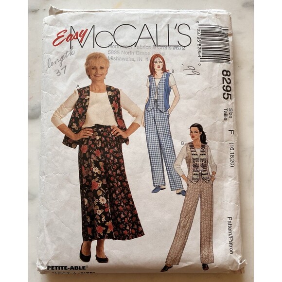 Vintage McCall’s Pattern 8295 Women’s Top Vest Pants & Skirt Size 16-18-20 Cut - Picture 1 of 5